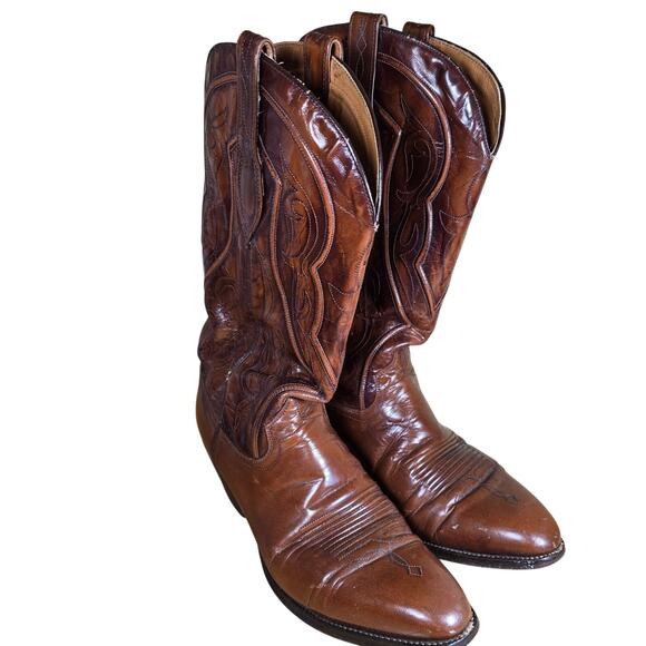 Vintage 90s Dan Post 6533 Made in Spain Cowboy Boots Brown Cherry Mens 10 B - Picture 6 of 8